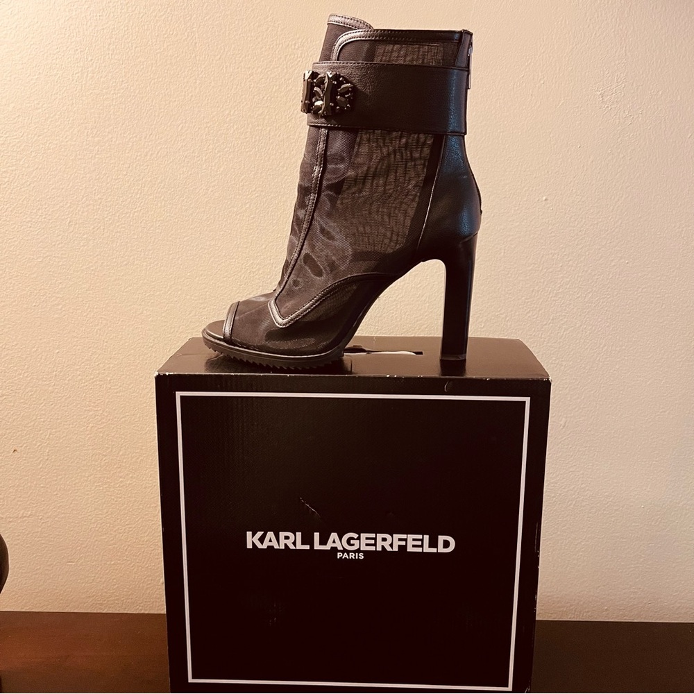 Karl Lagerfeld Women's Blayze Peep-Toe Bootie Black 9M